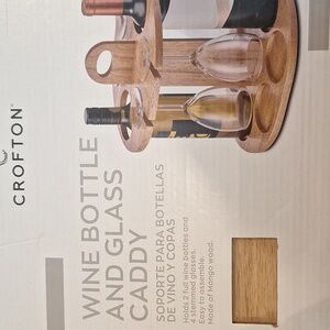 NWT Crofton Wine Bottle and Glass Caddy Mango Wood